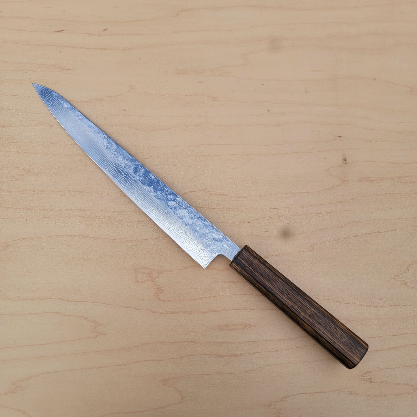 Tsunehisa 440C 240mm Sujihiki Polished Damascus