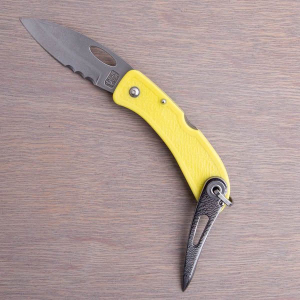 Boye Pointed Tip Folder with Titanium Marlinspike - Yellow Serrated