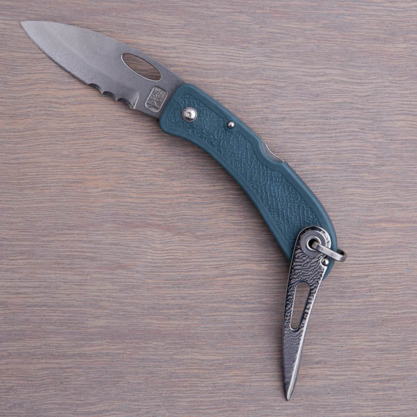 Boye Pointed Tip Folder with Titanium Marlinspike - Blue Serrated