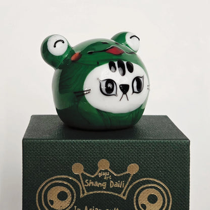 ShangDaili Frog Cat 'safe and sound' Glass Figurine
