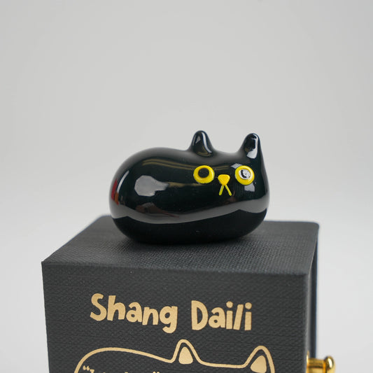 ShangDaili Black Cat 'I am here' Glass Figurine