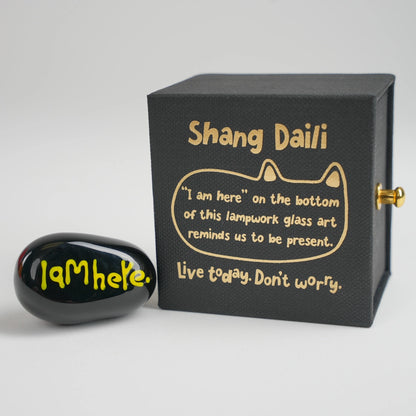 ShangDaili Black Cat 'I am here' Glass Figurine