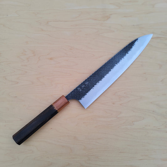 Yoshimi Kato AS 240mm Gyuto Kaku-Tsuchime Kurouchi
