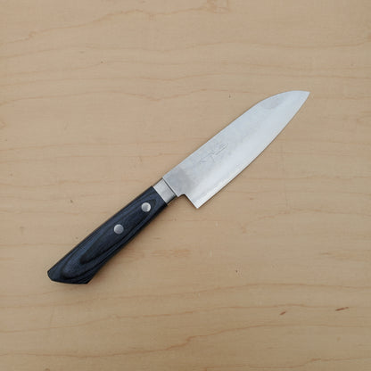 Masutani Kokuryu 130mm Ko-Santoku - VG10 Damascus Tsuchime - Blue Handle