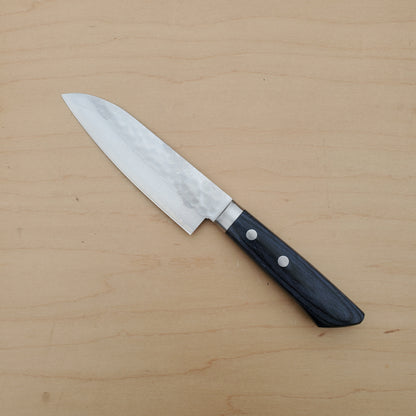Masutani Kokuryu 130mm Ko-Santoku - VG10 Damascus Tsuchime - Blue Handle