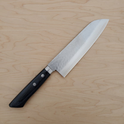 Masutani Kokuryu 165mm Santoku - VG10 Damascus Tsuchime - Blue Handle