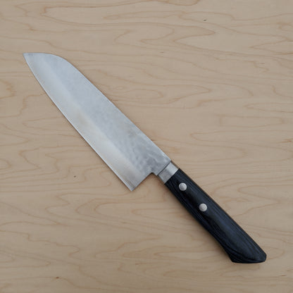 Masutani Kokuryu 165mm Santoku - VG10 Damascus Tsuchime - Blue Handle