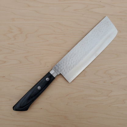 Masutani Kokuryu 165mm Nakiri - VG10 Damascus Tsuchime - Blue Handle