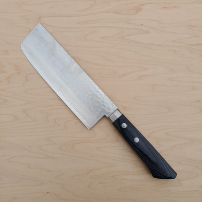 Masutani Kokuryu 165mm Nakiri - VG10 Damascus Tsuchime - Blue Handle