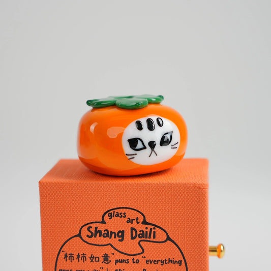 ShangDaili Persimmon Cat 'everything goes my way' Glass Figurine