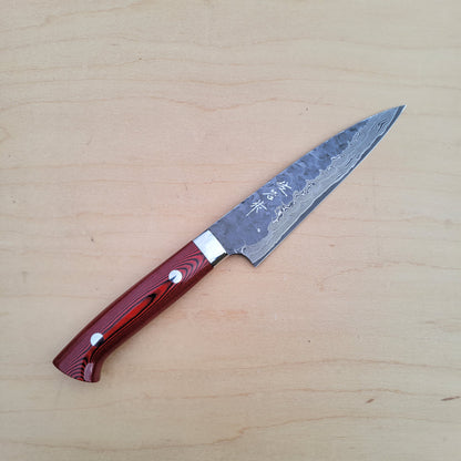 Takeshi Saji VG10 130mm Petty - Cross Tsuchime Red Micarta