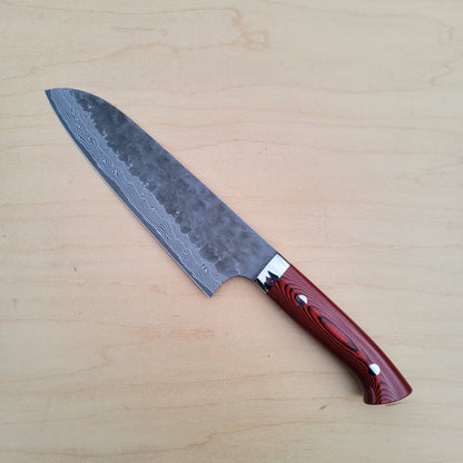Takeshi Saji VG10 180mm Santoku - Cross Tsuchime Red Micarta