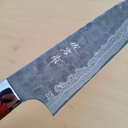 Takeshi Saji VG10 180mm Santoku - Cross Tsuchime Red Micarta