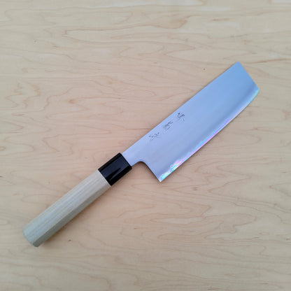 Sakai Kikumori Nakagawa Bokashi 180mm Nakiri - White 1 Stainless Clad