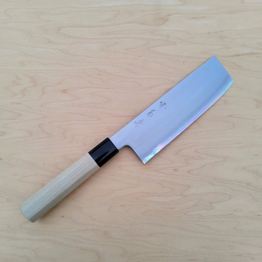 Sakai Kikumori Nakagawa Bokashi 180mm Nakiri - White 1 Stainless Clad