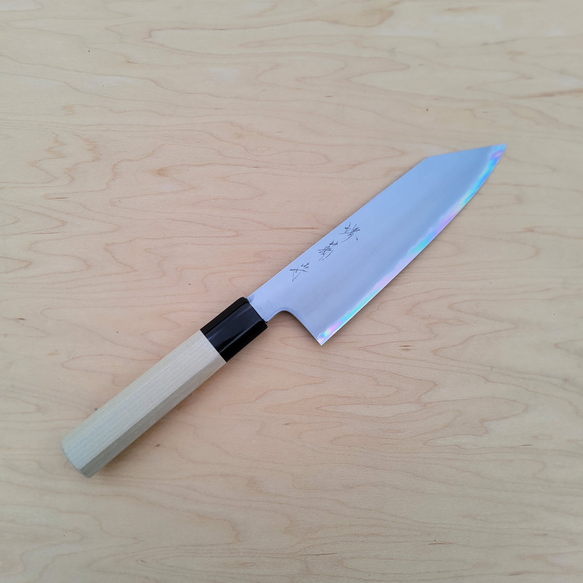 Sakai Kikumori Nakagawa Bokashi 180mm Kiritsuke Santoku - White 1 Stainless Clad