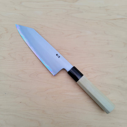Sakai Kikumori Nakagawa Bokashi 180mm Kiritsuke Santoku - White 1 Stainless Clad