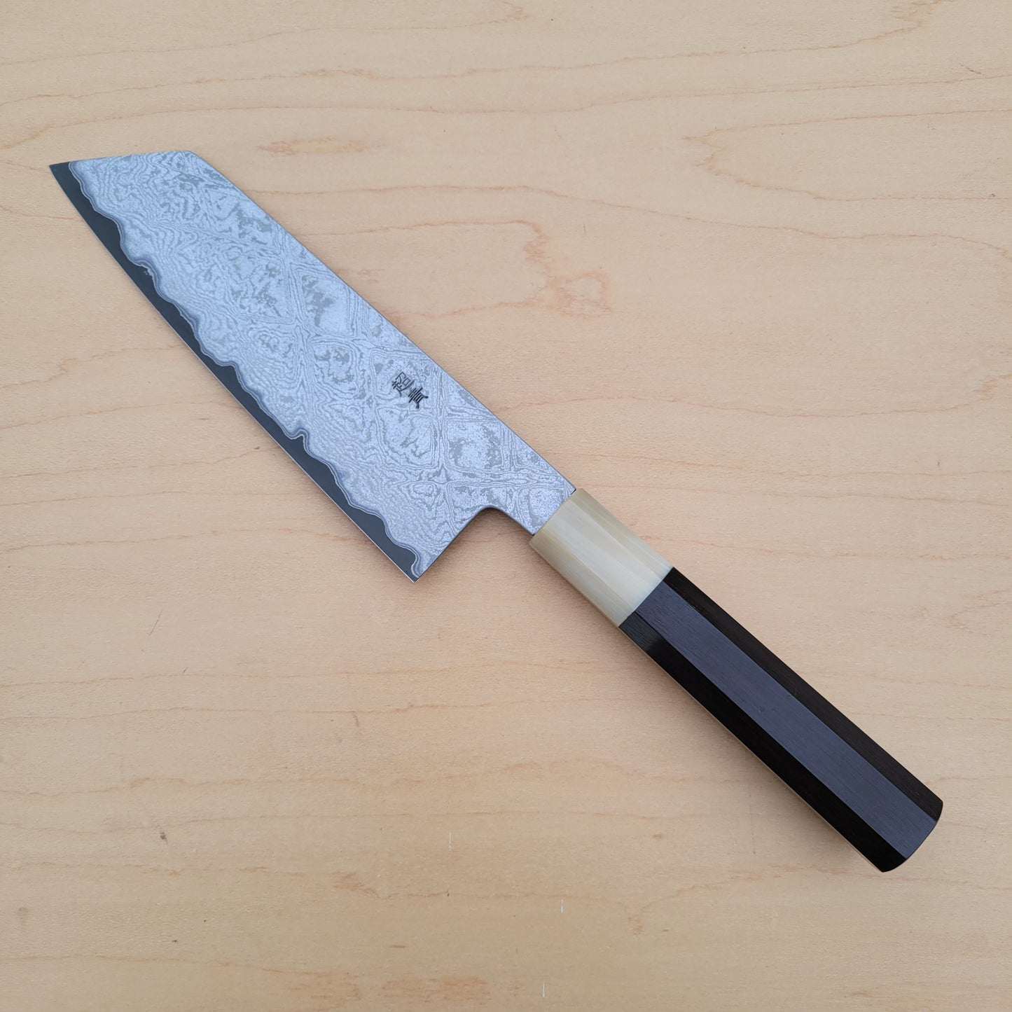 Sakai Kikumori Yogiri 180mm Kiritsuke Santoku - Aogami Super Damascus