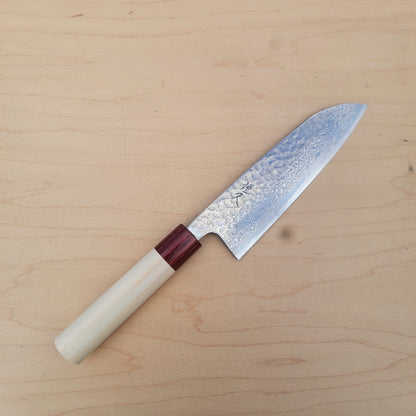 Tsunehisa Geppaku 165mm Santoku Damascus Tsuchime