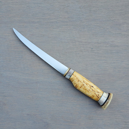Wood Jewel Fillet Knife 6" - Horn and Curly Birch