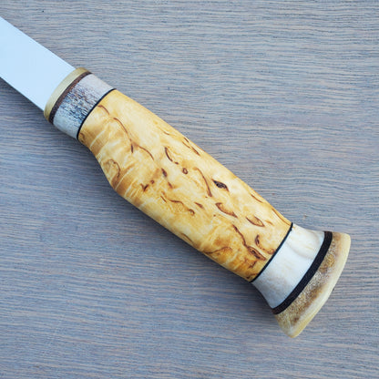 Wood Jewel Fillet Knife 6" - Horn and Curly Birch