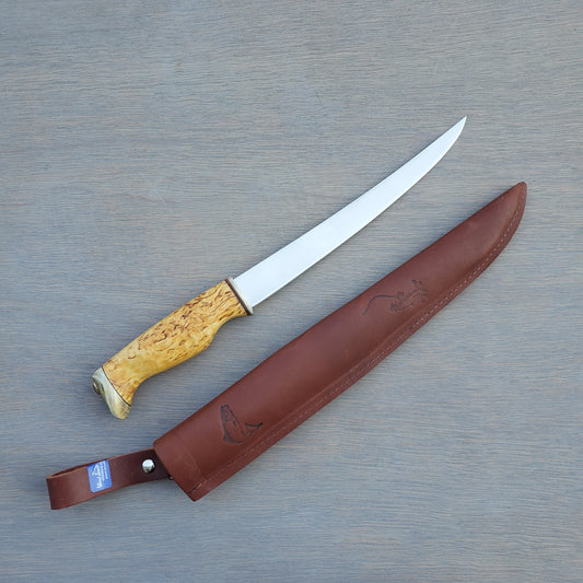 Wood Jewel Fillet Knife 8.75" - Horn and Curly Birch 23FPL