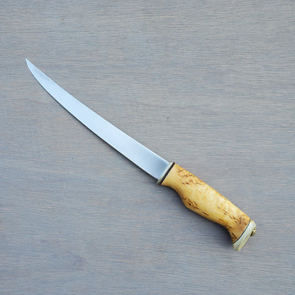 Wood Jewel Fillet Knife 8.75" - Horn and Curly Birch 23FPL