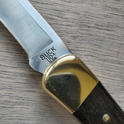 Buck 110 Folding Hunter 3.75" Lockback Ebony Leather Sheath