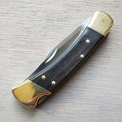 Buck 110 Folding Hunter 3.75" Lockback Ebony Leather Sheath