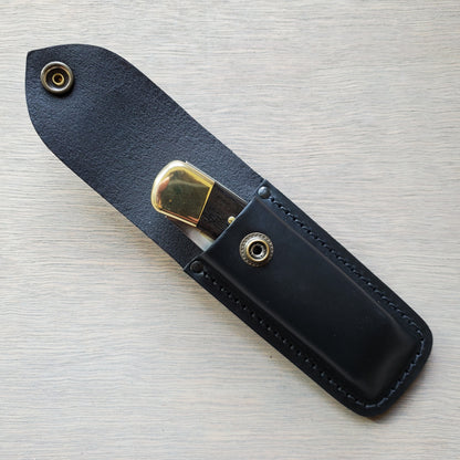 Buck 110 Folding Hunter 3.75" Lockback Ebony Leather Sheath