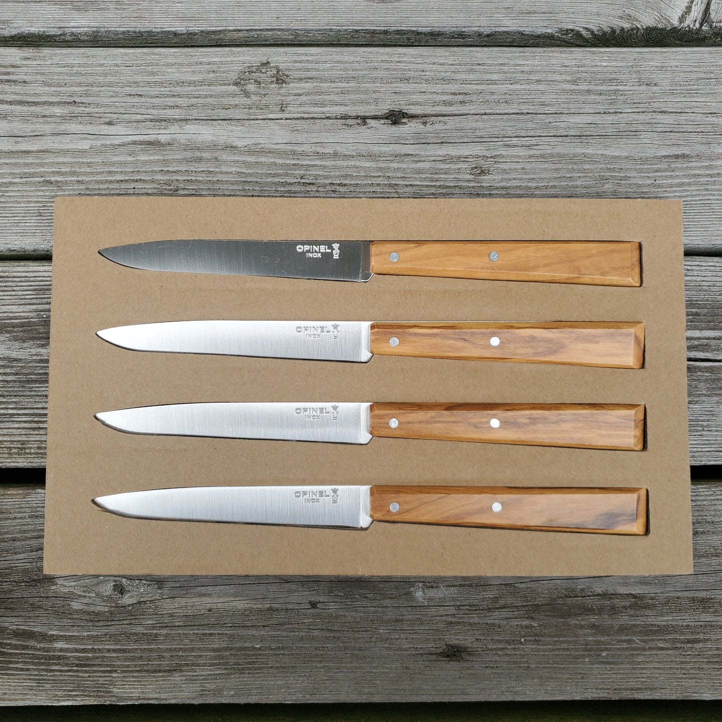 Opinel T001515, steak knife set, Esprit Sud, olive wood