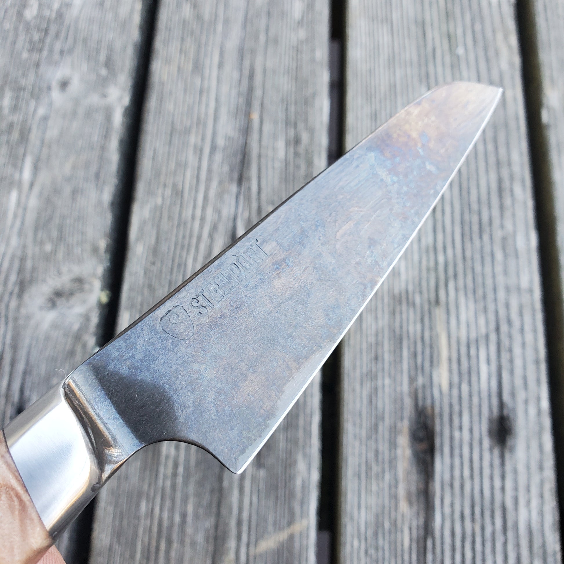 Steelport: 8 Chef Knife - 52100 - Differential Heat Treat - Big Leaf Maple  Burl