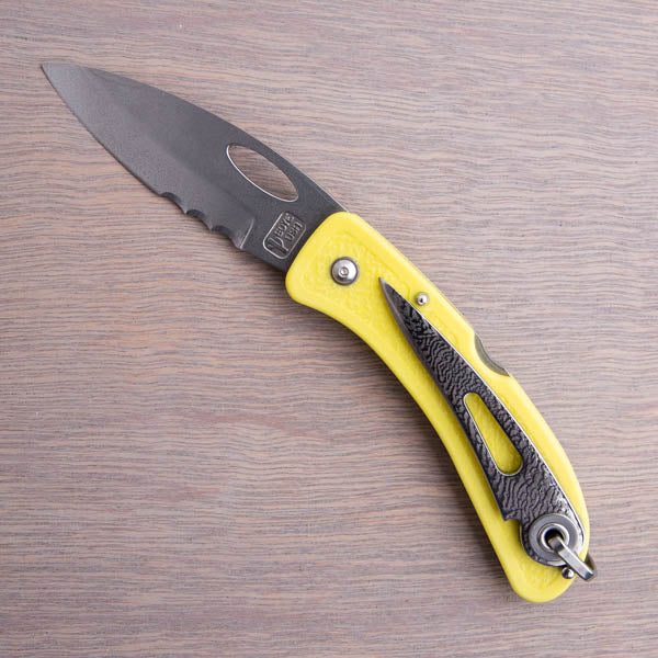Boye Pointed Tip Folder with Titanium Marlinspike - Yellow Serrated