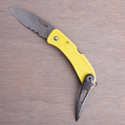 Boye Pointed Tip Folder with Titanium Marlinspike - Yellow Serrated
