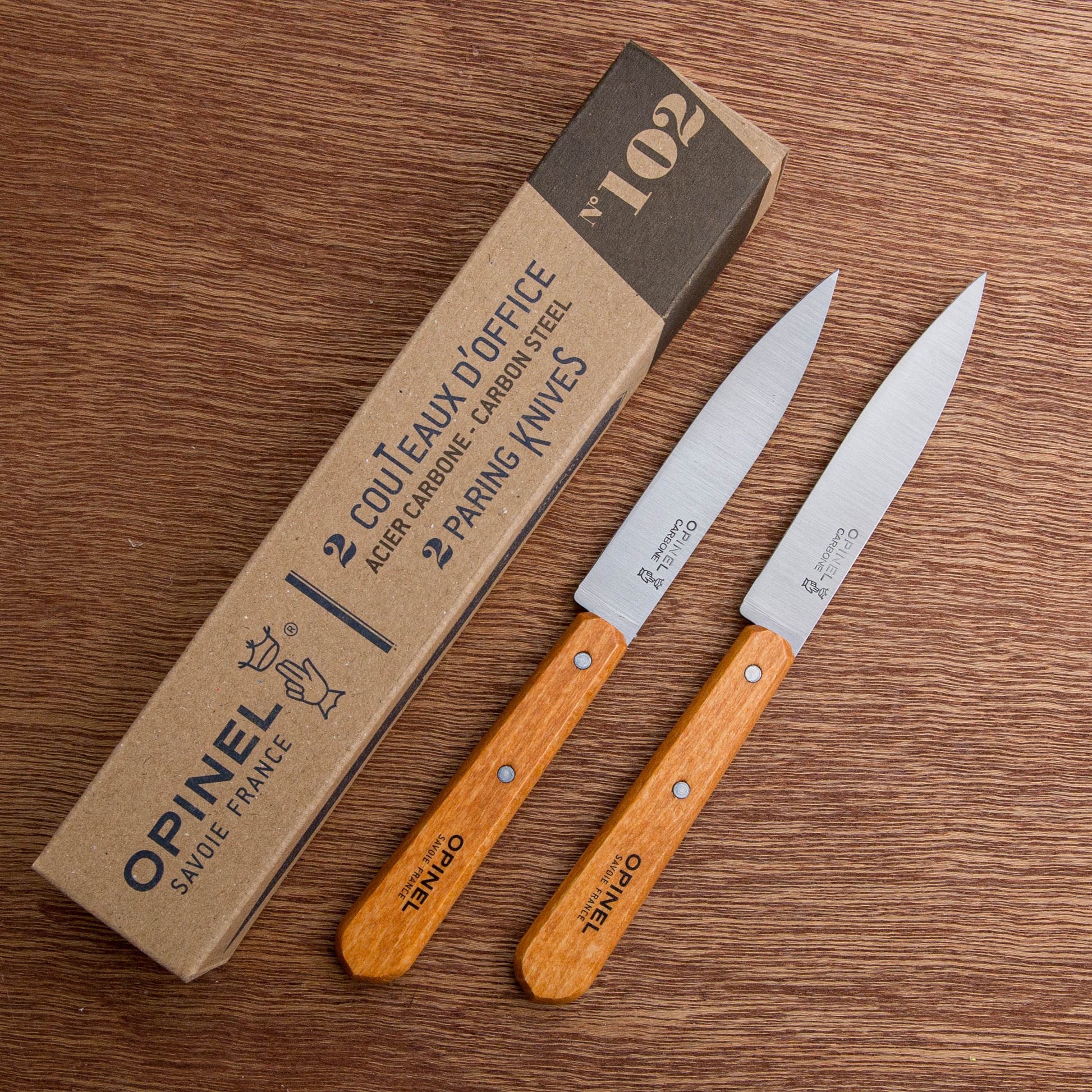 Opinel No. 102 Carbon Steel Paring Knife 2pc w/ Beech Wood Handle Kitchen  Cutlery