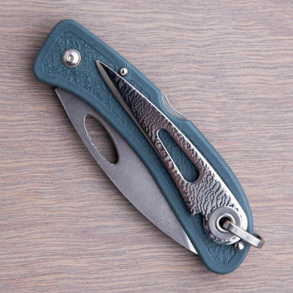 Boye Pointed Tip Folder with Titanium Marlinspike - Blue Serrated