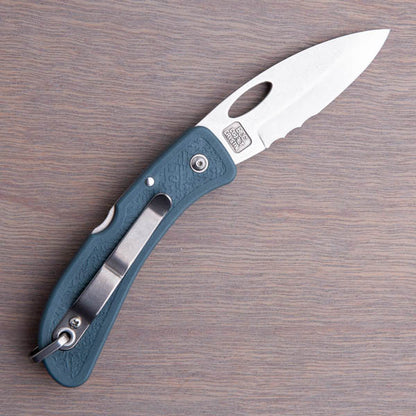 Boye Pointed Tip Folder with Titanium Marlinspike - Blue Serrated